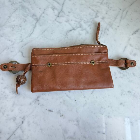 Fossil Genuine Leather Wallet Clutch Buckle Detail Tan Brown Polka Dot Lining - Picture 5 of 14